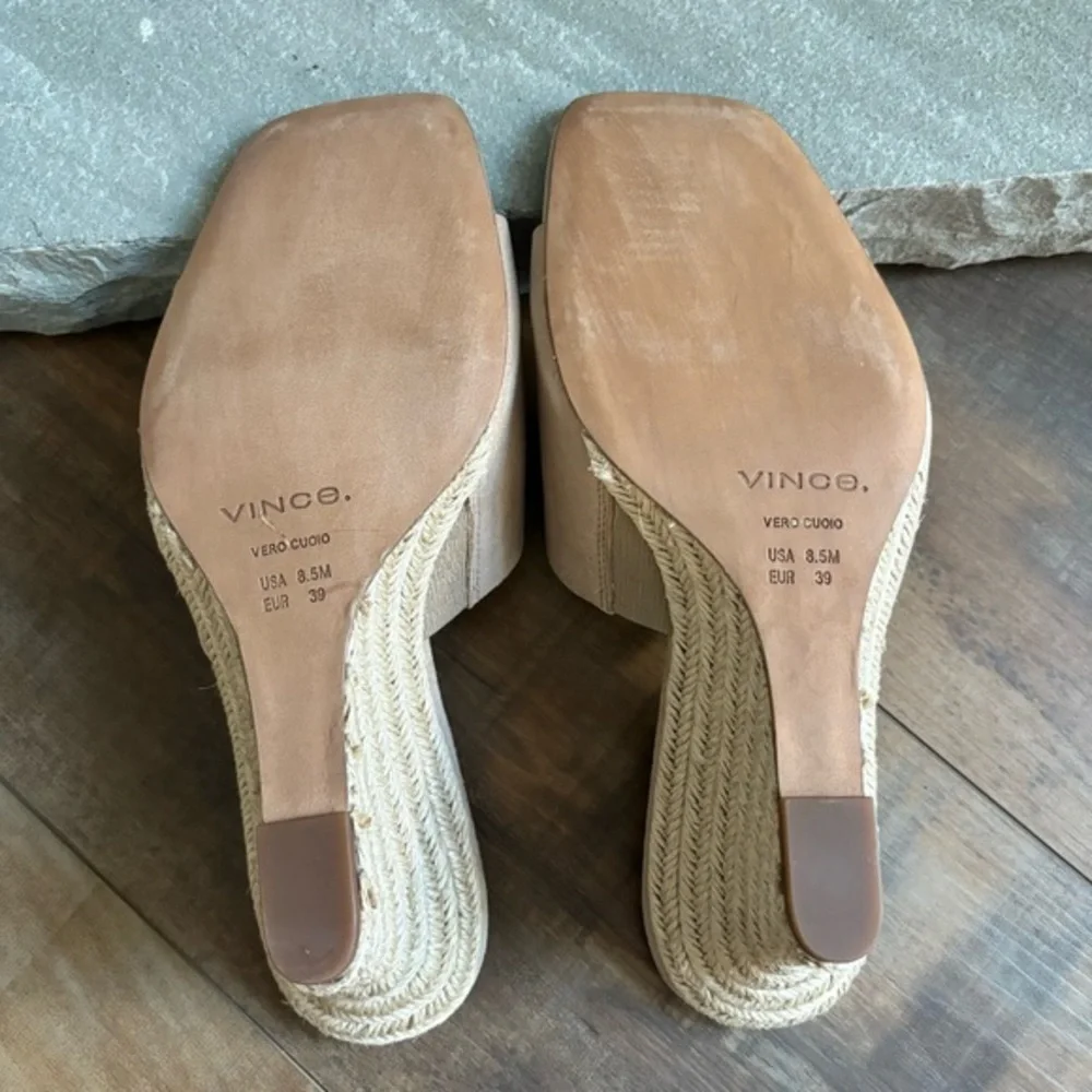 Vince Women's Size 8.5‎ Pia Wedge Espadrille Slide Taupe Clay Sandals